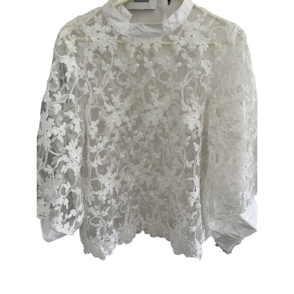 Lace Blouse L Sheer Pullover Butterfly Sleeve Fabric Collar Romantic Boho